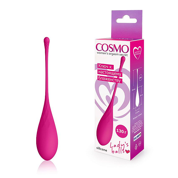 Ярко-розовый тяжелый каплевидный вагинальный шарик со шнурком - силикон