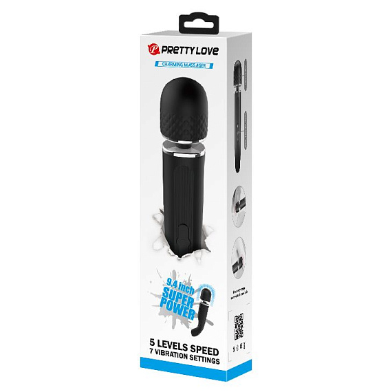 Черный мощный жезловый вибратор с изогнутой ручкой Charming Massager - 24 см. - фото 10