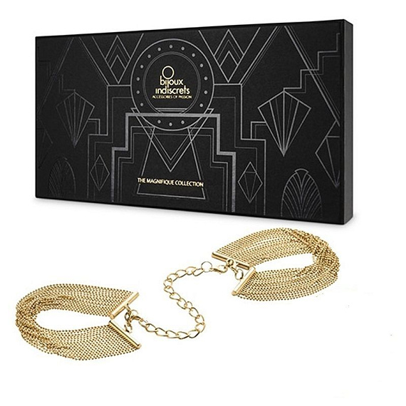 Золотистые браслеты-наручники с цепочкой MAGNIFIQUE от Intimcat