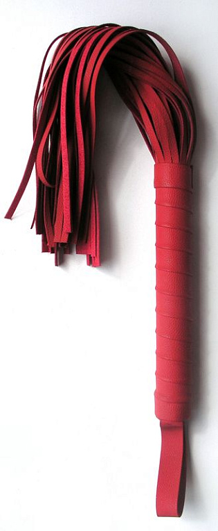 Красная многохвостая плеть с круглой ручкой - 46 см.