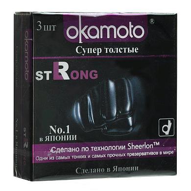 Супер прочные презервативы чёрного цвета Okamoto Strong - 3 шт.