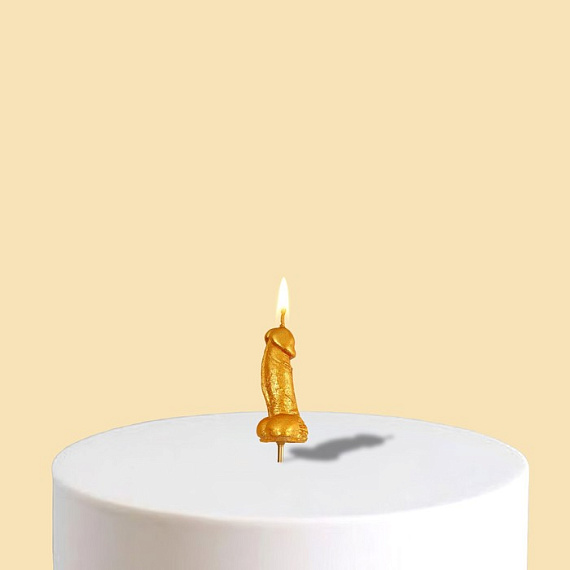 Золотистая свеча для торта в виде фаллоса - 4,5 см. - воск