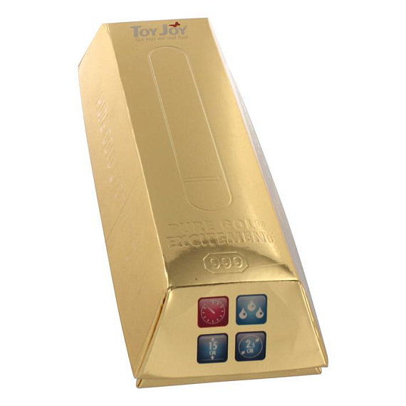 Золотистый вибратор PURE GOLD EXCITEMENT VIBE MEDIUM - 15 см. - анодированный пластик (ABS)