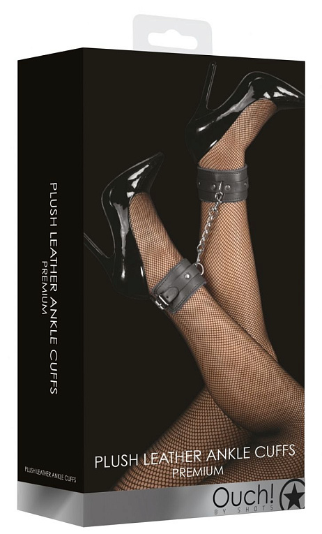 Черные поножи Plush Leather Ankle Cuffs от Intimcat