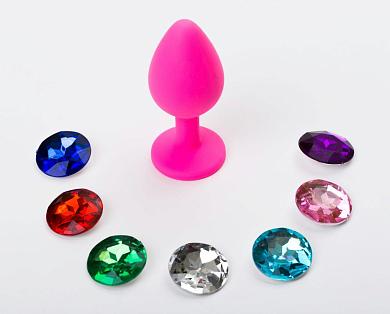 Розовая силиконовая пробка с 7 сменными кристаллами - 8,2 см.