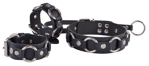 Черные кожаные наручники  Властелин колец - металл, натуральная кожа
