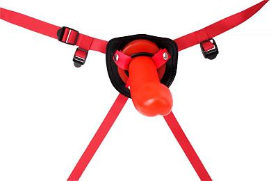 Красный страпон Thumper Strap-on на ремешках - 18 см.