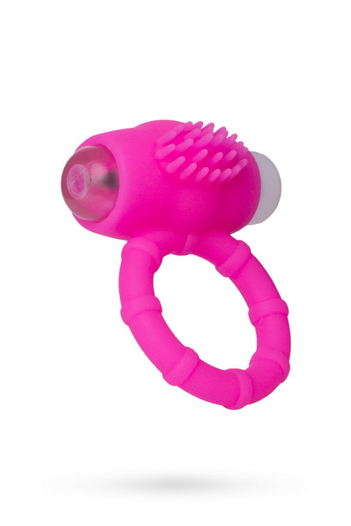 Розовое рельефное эрекционное виброкольцо на пенис - фото 5