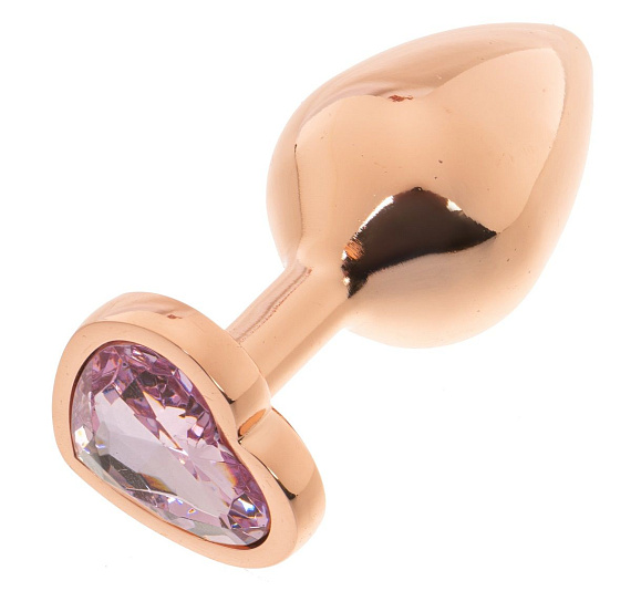 Золотистая анальная пробка OYO с нежно-розовым кристаллом-сердцем - 7,3 см. - металл