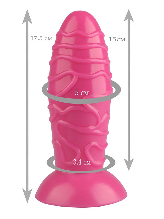 Розовая анальная втулка с венками - 17,5 см. - эластомер (полиэтилен гель)