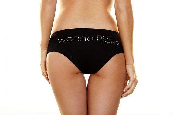 Трусики-слип с надписью стразами Wanna Ride - 95% хлопок, 5% спандекс