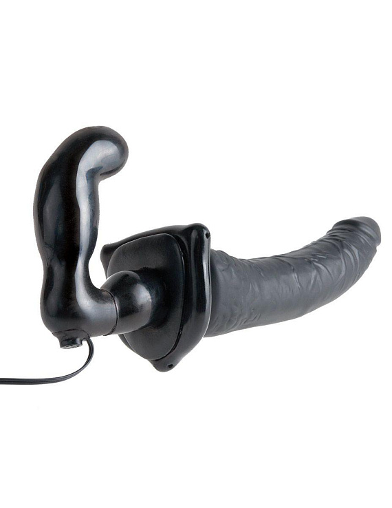 Черный страпон с вагинальной пробкой Deluxe Vibrating Penetrix Strap-On - 19 см. - поливинилхлорид (ПВХ, PVC)