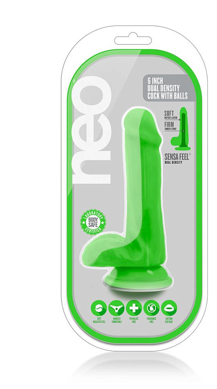 Зеленый реалистичный фаллоимитатор на присоске NEO 6INCH DUAL DENSITY COCK - 15,2 см. Blush Novelties