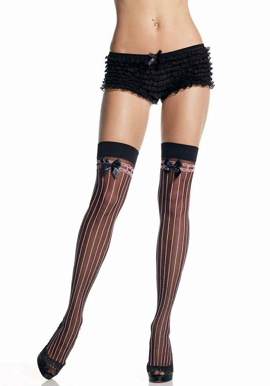 Чулочки в полоску с имитацией подвязок SHEER PIN STRIPE THIGH HIGHS - 88% нейлон, 12% эластан