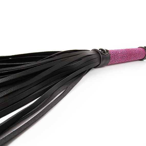 Черная плеть-флогер с розовой ручкой - 40 см. - поливинилхлорид (ПВХ, PVC)