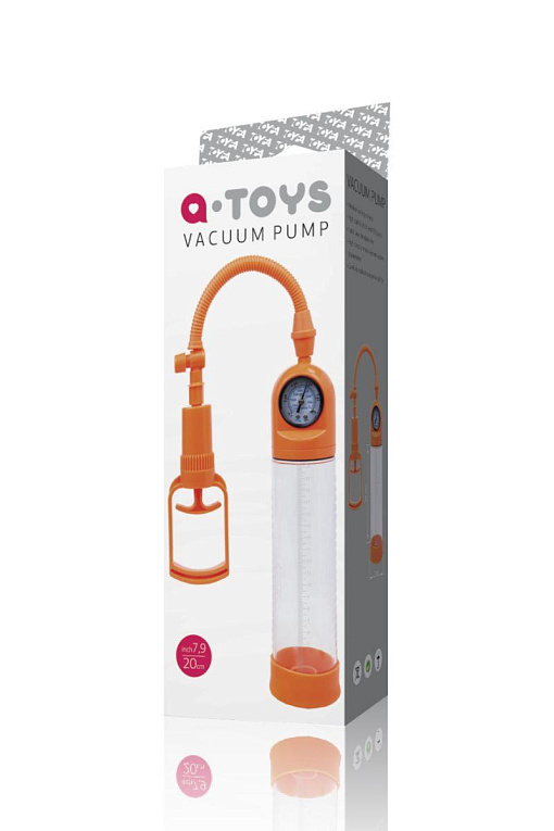 Оранжевая вакуумная помпа A-toys с манометром и прозрачной колбой - ABS-пластик, силикон