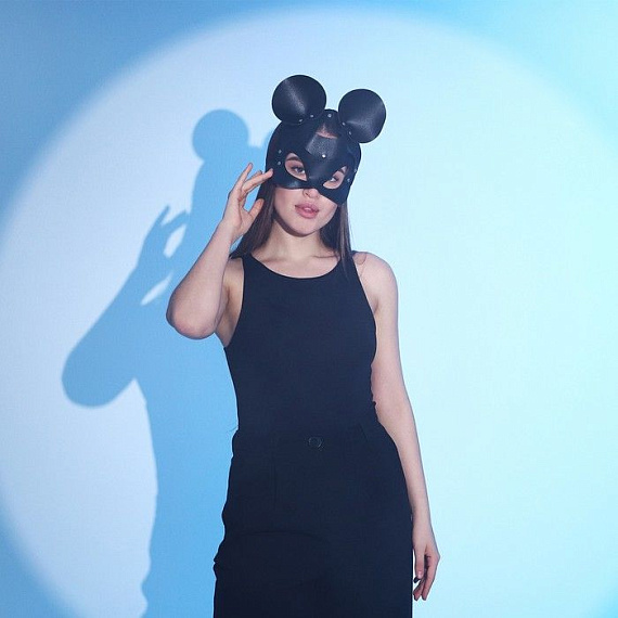 Пикантная черная маска «Озорная мышка» с заклепками - искусственная кожа, металл
