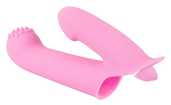 Нежно-розовая двойная вибронасадка на палец Vibrating Finger Extension - 17 см. от Intimcat