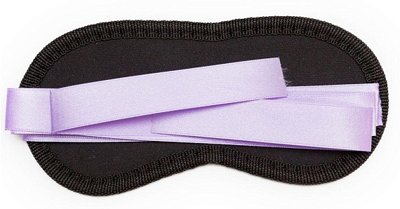Чёрная маска на глаза Purple Black с фиолетовыми завязками - полиэстер