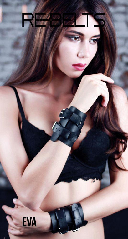 Чёрные кожаные наручники Eva Black - натуральная кожа
