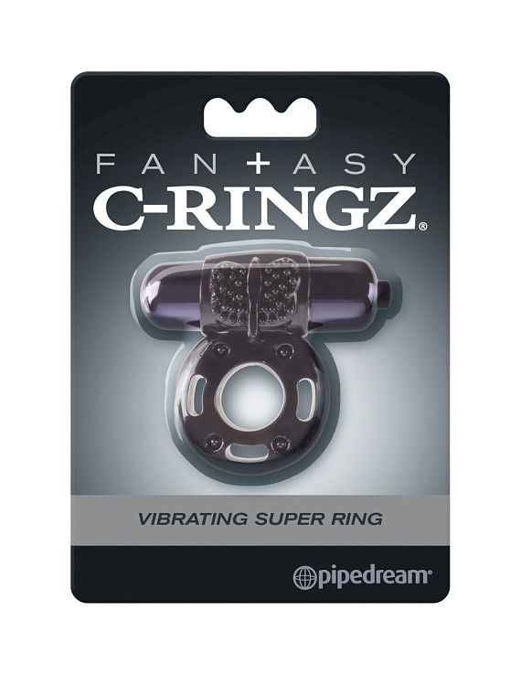 Чёрное эрекционное кольцо Vibrating Super Ring от Intimcat