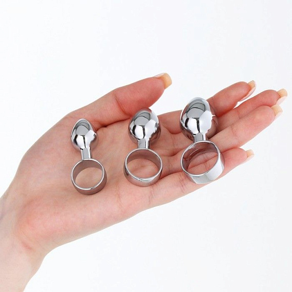 Набор из 3 серебристых анальных пробок с кольцом от Intimcat