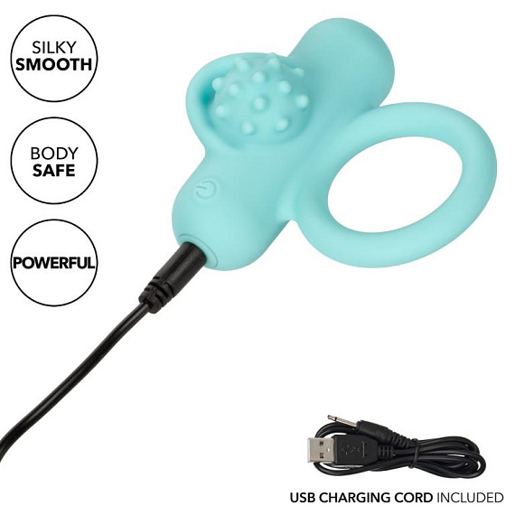 Аквамариновое эрекционное виброкольцо Silicone Rechargeable Nubby Lover’s Delight - силикон