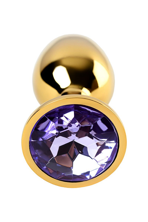 Золотистая коническая анальная пробка с фиолетовым кристаллом - 7 см. ToyFa