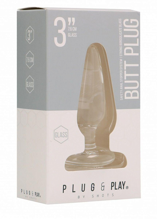 Прозрачная анальная пробка Butt Plug Basic 3 Inch - 7,6 см. - стекло