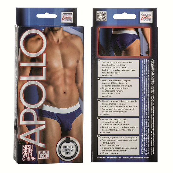 Мужские трусы-брифы Apollo Mesh Brief with C-Ring с эрекционным кольцом California Exotic Novelties