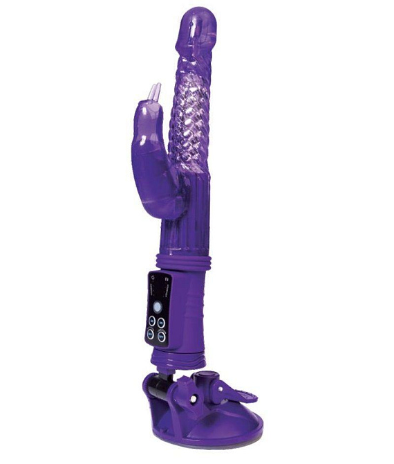 Фиолетовый вибратор с клиторальным стимулятором и крепкой присоской в основании - Термопластичная резина (TPR)