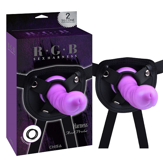 Фиолетовый страпон на черных трусиках Harness and Probe - 16,5 см. - поливинилхлорид (ПВХ, PVC)
