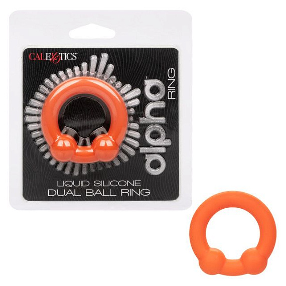 Оранжевое эрекционное кольцо Liquid Silicone Dual Ball Ring от Intimcat