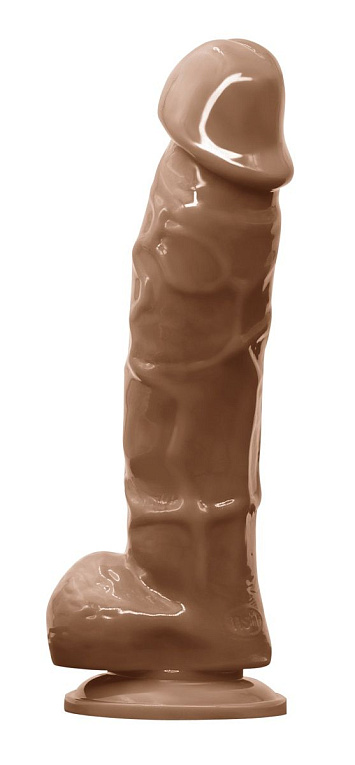 Кофейный фаллоимитатор с мошонкой на присоске 5 Inch Dildo - 17,5 см.