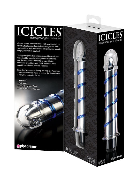 Стеклянный вибростимулятор ICICLES № 20 - 17,8 см. Pipedream