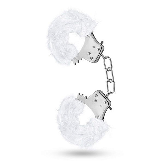 Белые игровые наручники Plush Fur Cuffs - металл, мех