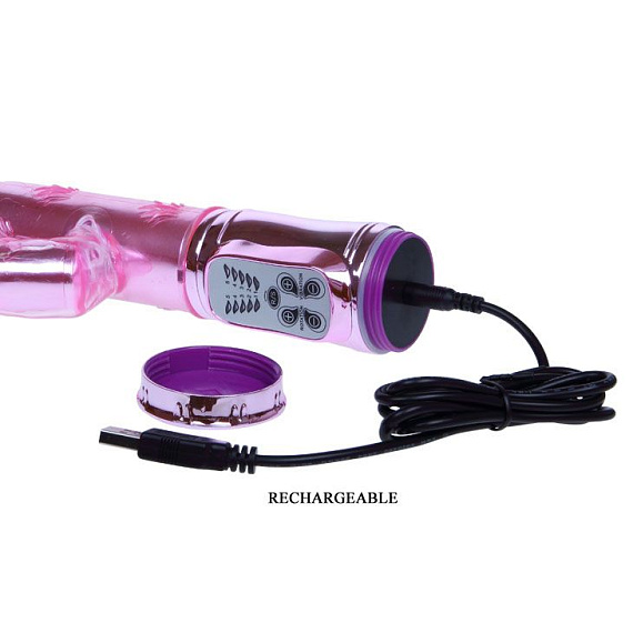 Розовый перезаряжаемый вибромассажер с ротацией, поступательными движениями и стимуляцией клитора - 29,5 см. - фото 6