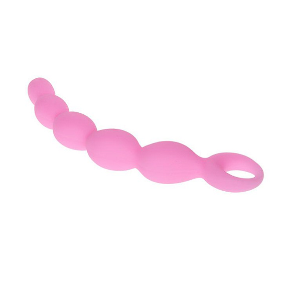 Розовая анальная цепочка с ручкой-кольцом - 21,8 см. - силикон