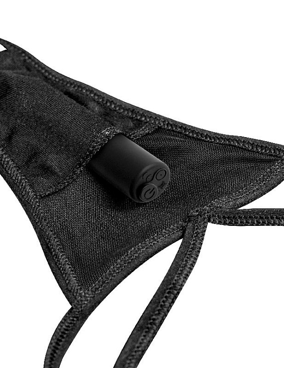 Черные трусики Remote Lace Peek-a-Boo S-M-L с вибрацией и анальным стимулятором - фото 8