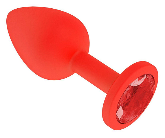 Красная анальная втулка с красным кристаллом - 7,3 см. - силикон