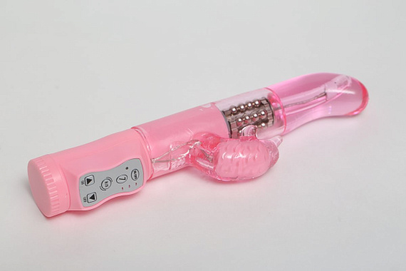 Розовый вибратор с изогнутой головкой и ротацией - 21,5 см. - силикон