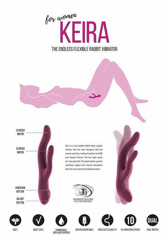 Розовый вибратор Keira с клиторальным отростком - 21,3 см. Shots Media BV