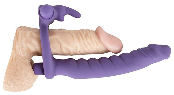 Фиолетовая насадка на пенис для двойной стимуляции Los Analos - 16 см. Orion