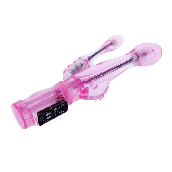 Розовый вибратор с анальным и клиторальным отростками Intimate Tease - 22 см. от Intimcat