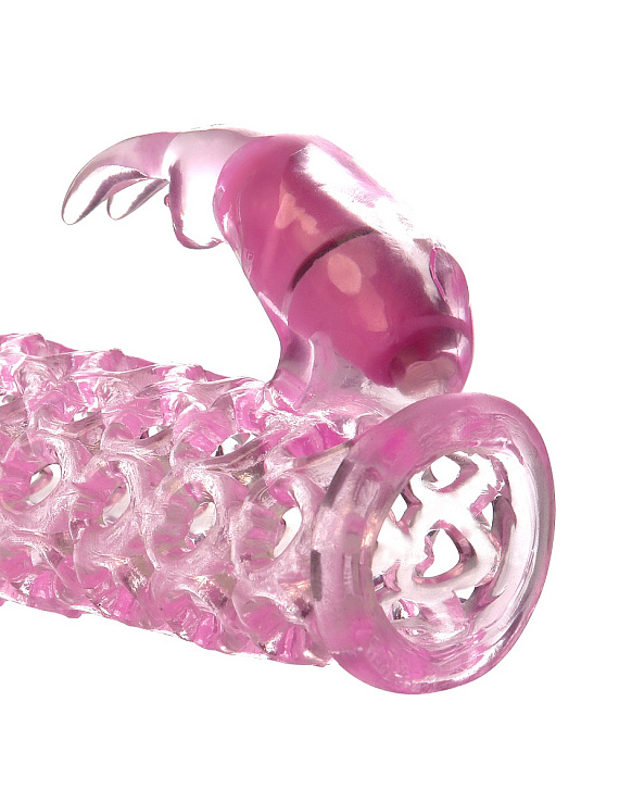Розовая стимулирующая насадка Vibrating Couples Cage со стимулятором клитора от Intimcat