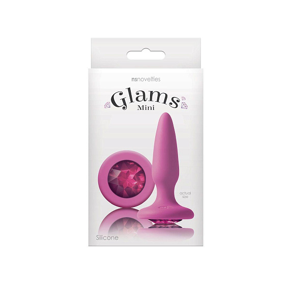 Розовая анальная пробка с розовым кристаллом Glams Mini Pink Gem - 8,4 см. - силикон