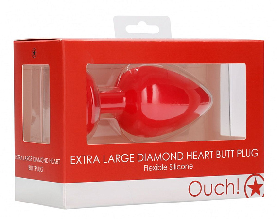 Красная анальная пробка с прозрачным стразом Extra Large Diamond Heart Butt Plug - 9,5 см. от Intimcat