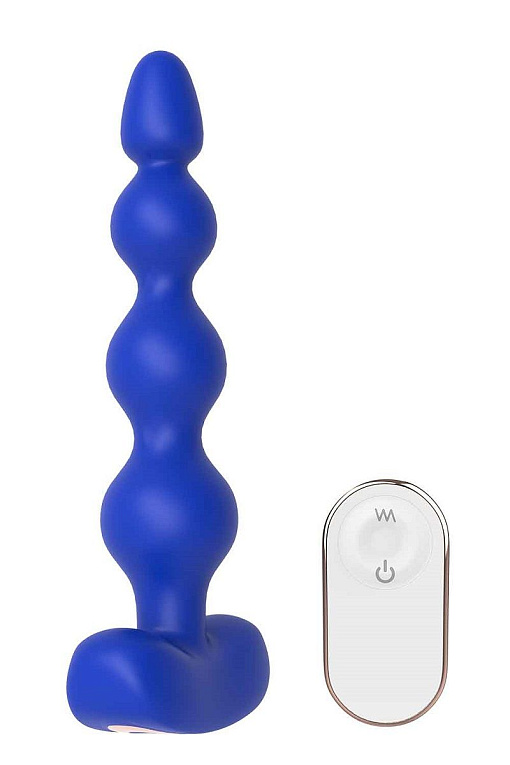 Синяя анальная виброелочка с пультом ДУ Remote Anal Bead - 18 см. от Intimcat