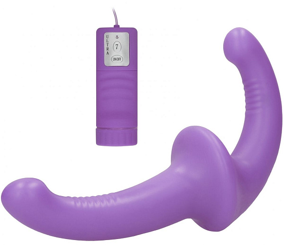 Фиолетовый безремневой вибрострапон с пультом управления Vibrating Silicone Strapless Strapon - силикон