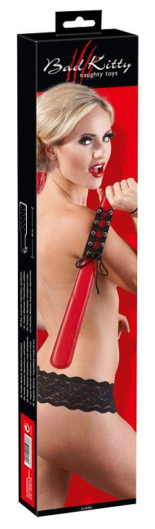 Широкая красная шлепалка в чёрной оплётке - 42 см. от Intimcat